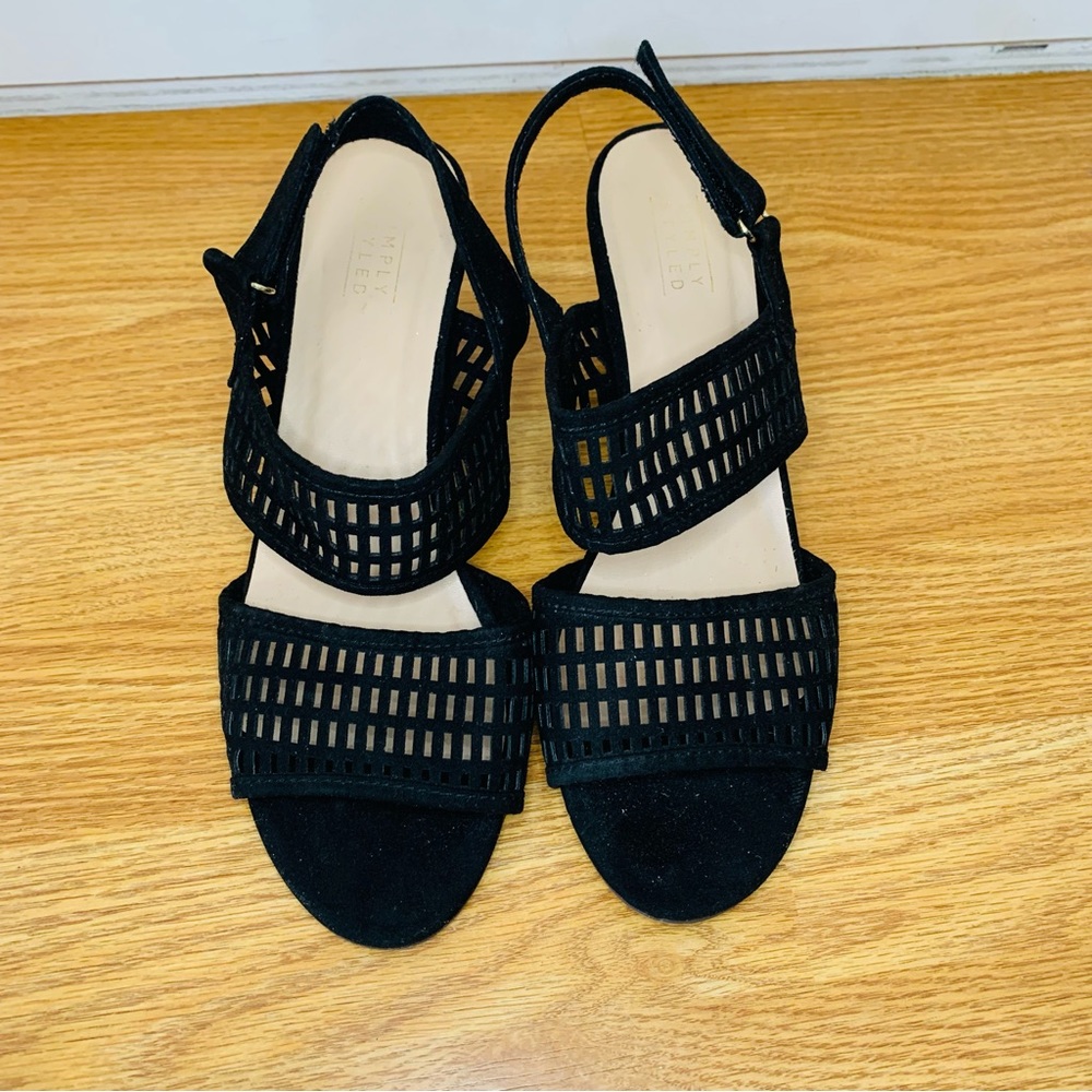 Simply Styled Kaye Black Suede Block Sandal Heel Size 9